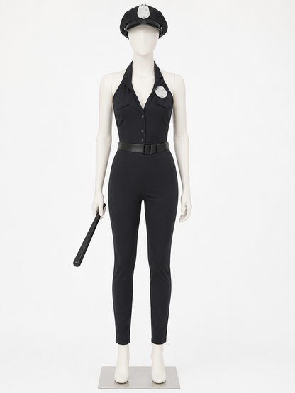 Women's Sexy Police Costume Set with Hat, Belt & Baton - Halloween Outfit back view