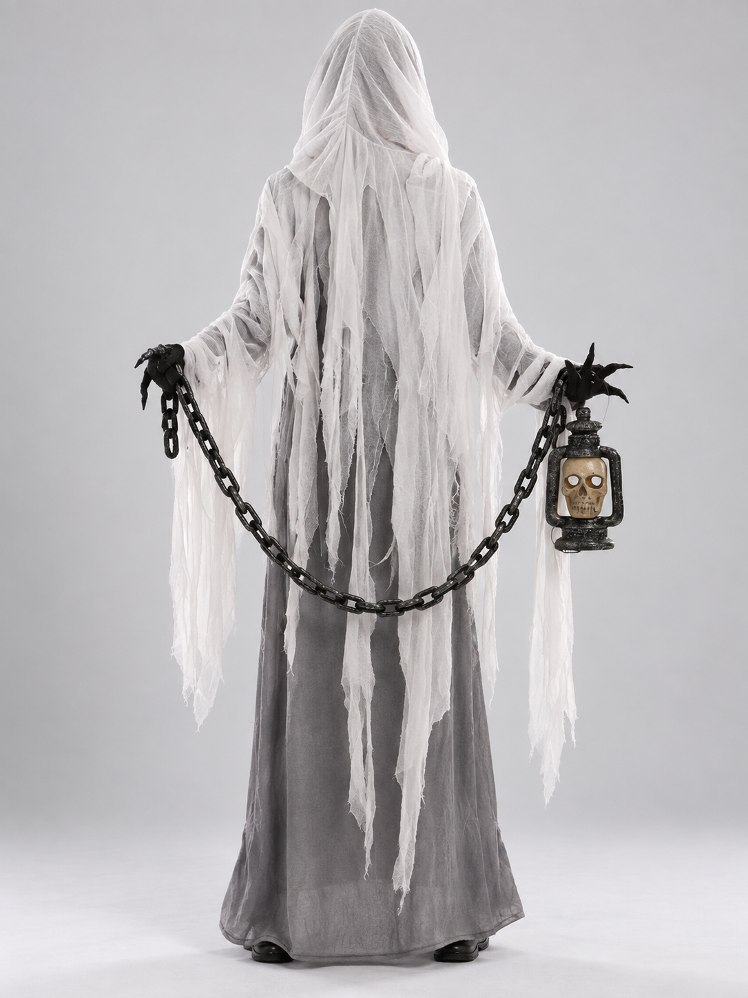 Ghost Costume with Hood, Chain, and Lantern back view