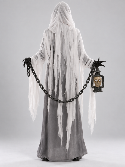 Ghost Costume with Hood, Chain, and Lantern back view