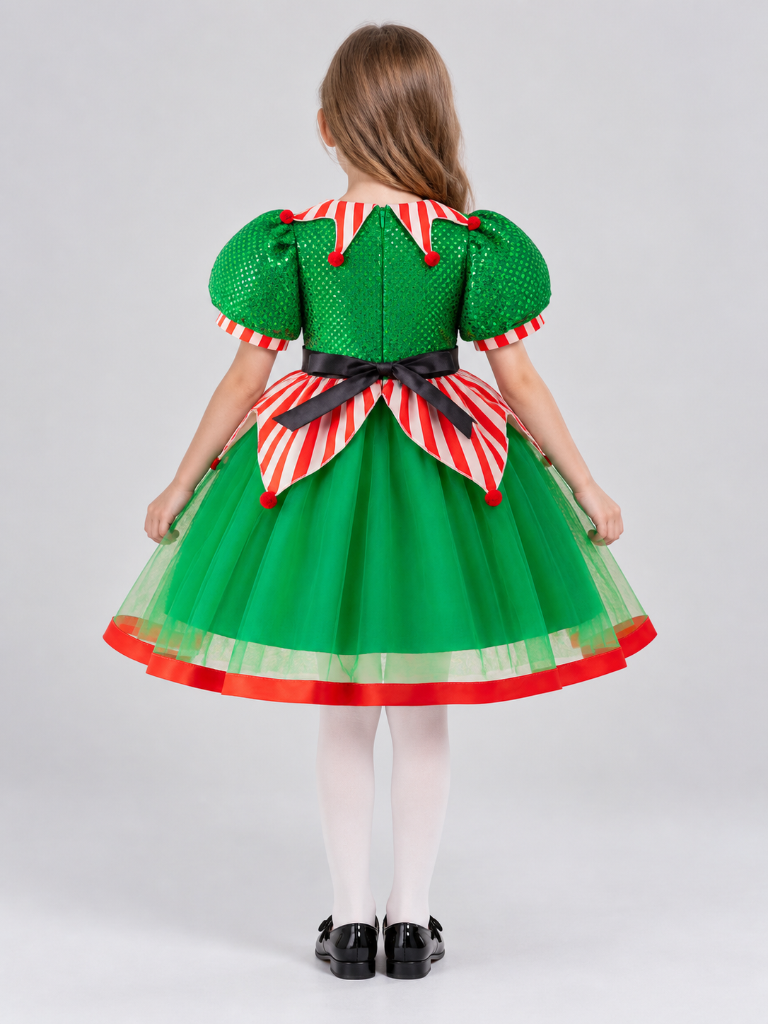 Girls' Dressy Sequin Dress with Puff Sleeves back view