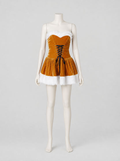 New Year's Costume: Gold Dress with White Fur back view