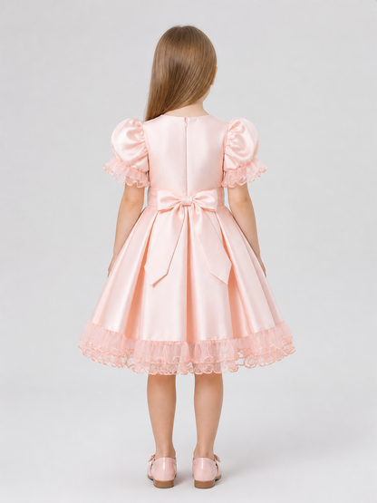 Pink Princess Dress for Girls with a Full Skirt and Bow