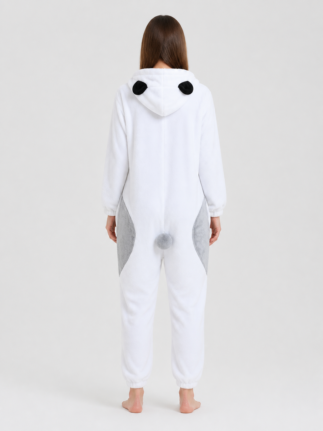 Panda Flannel Pajama Jumpsuit with Hood back view