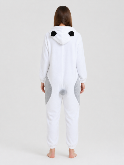 Panda Flannel Pajama Jumpsuit with Hood back view