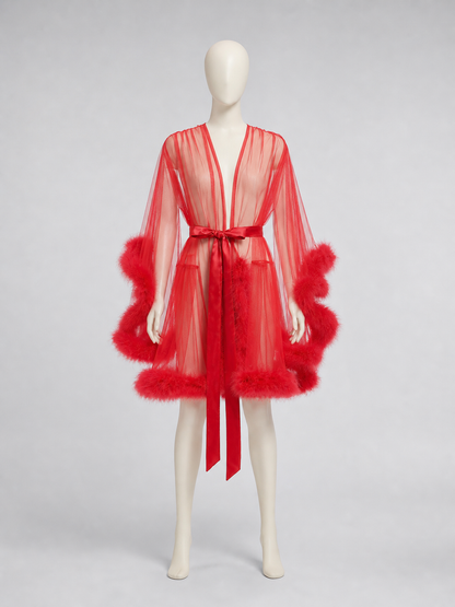 Sexy Red Cape with Fluffy Trim, S-XL back view