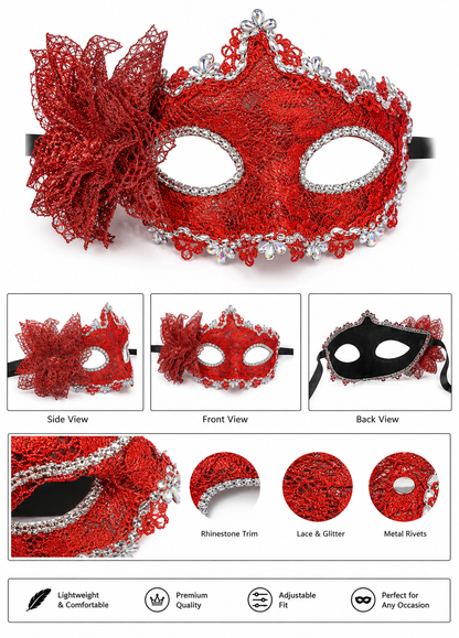 Red feather masquerade half mask product view 25