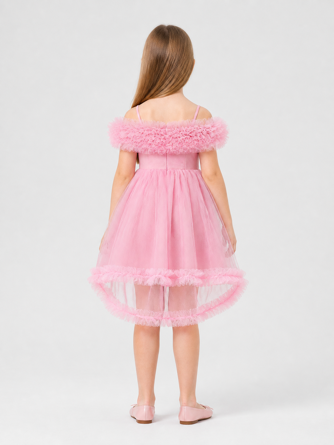 Girls’ Princess Dress with Straps and a Full Skirt back view