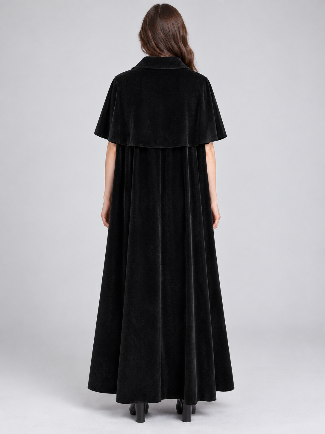 Black Velvet Cloak with Collar and Capelet