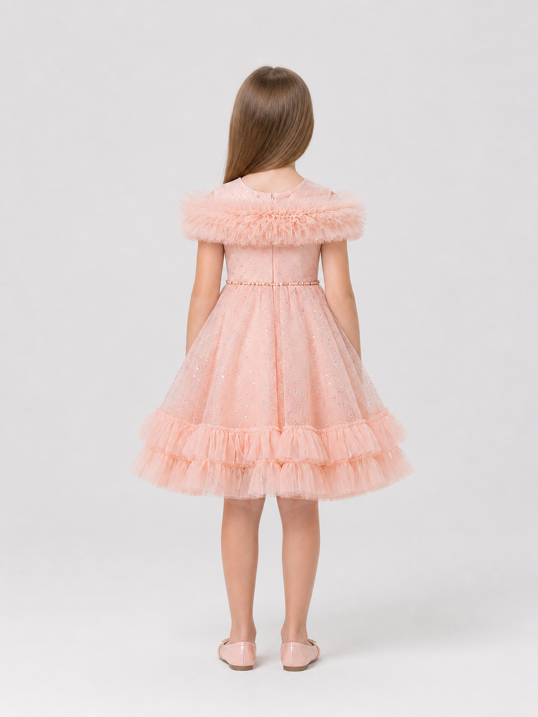 Pink Princess Dress with Sequins and Tulle back view