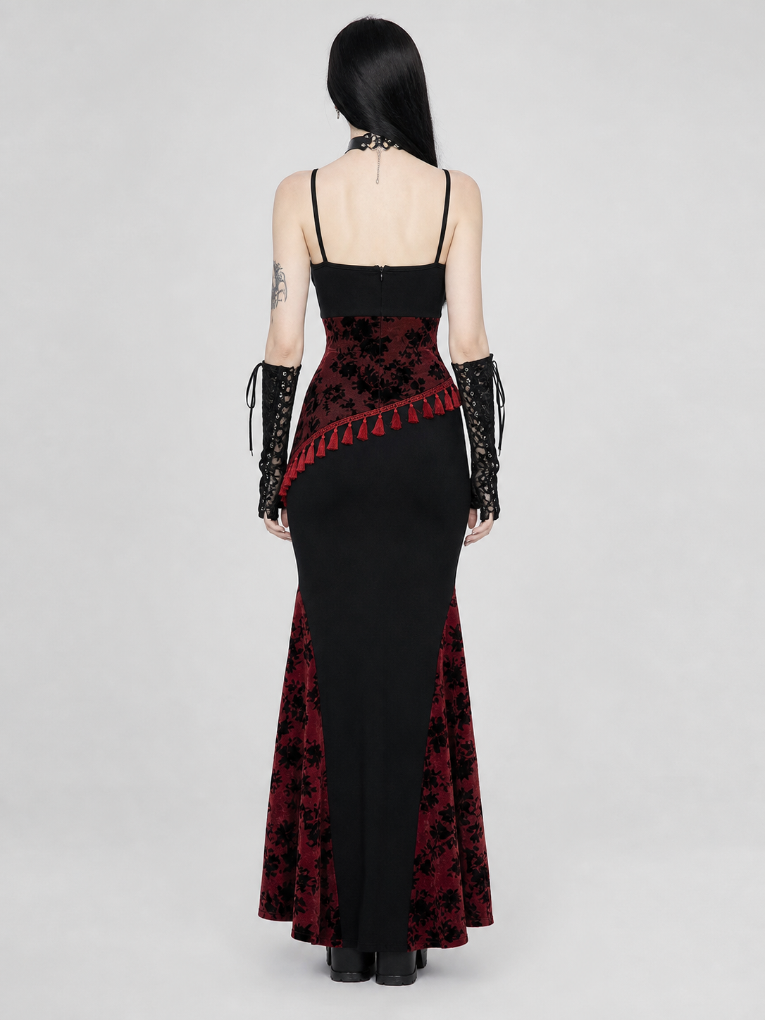 Long Black and Red Gothic Mermaid Dress