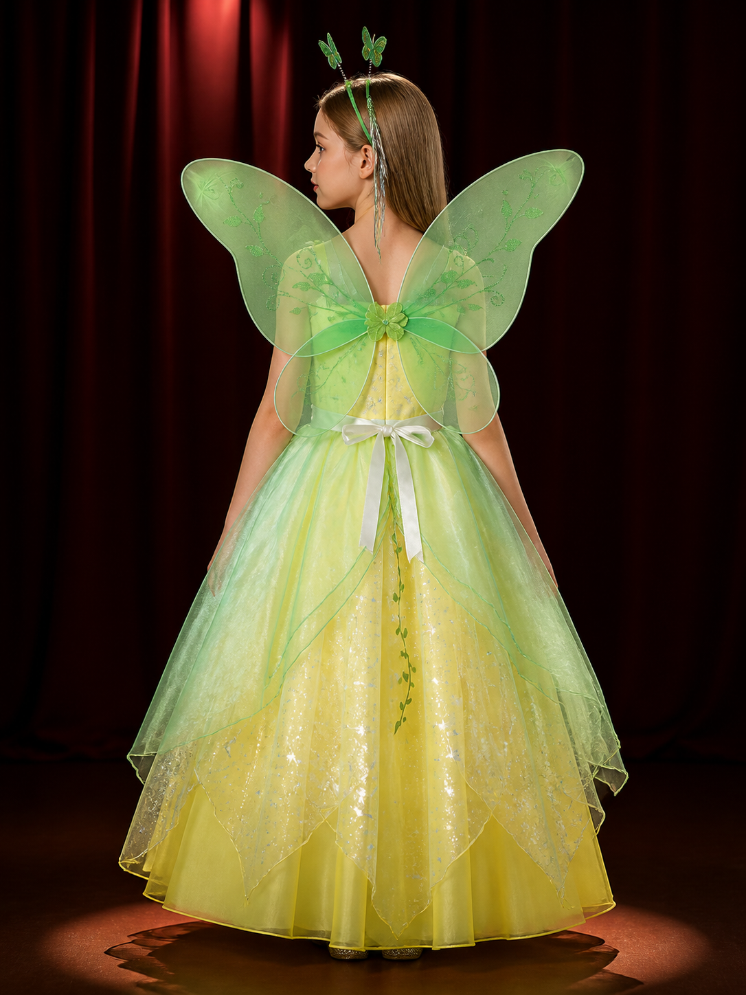 Girls Fairy Princess Gradient Tulle Costume Dress with Butterfly Wings & back view