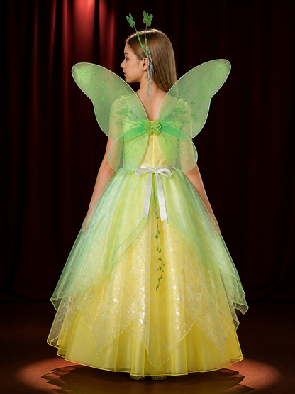 Girls Fairy Princess Gradient Tulle Costume Dress with Butterfly Wings & back view