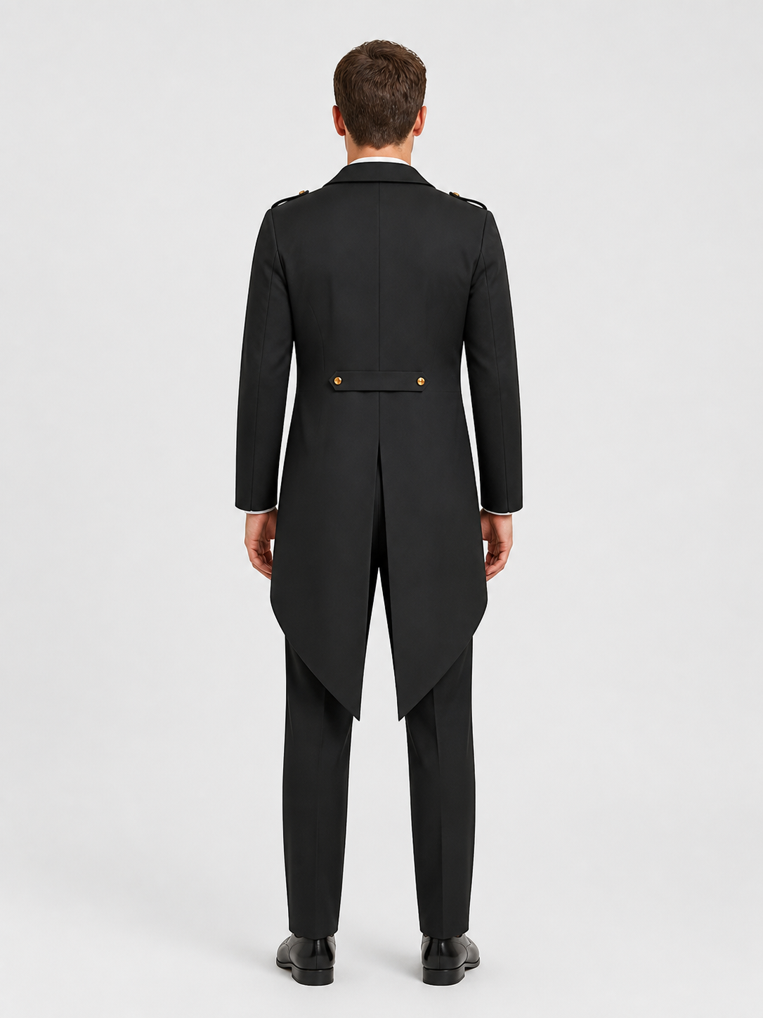 Black Tailcoat with Gold-Tone Buttons for Cosplay back view