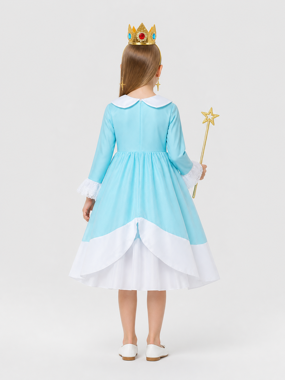 Princess Dress for Children with Crown and Star Wand back view