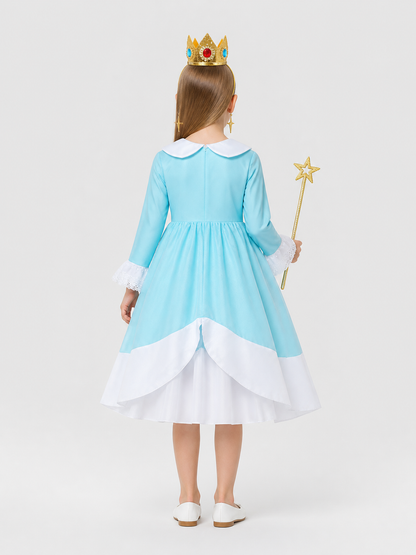 Princess Dress for Children with Crown and Star Wand back view