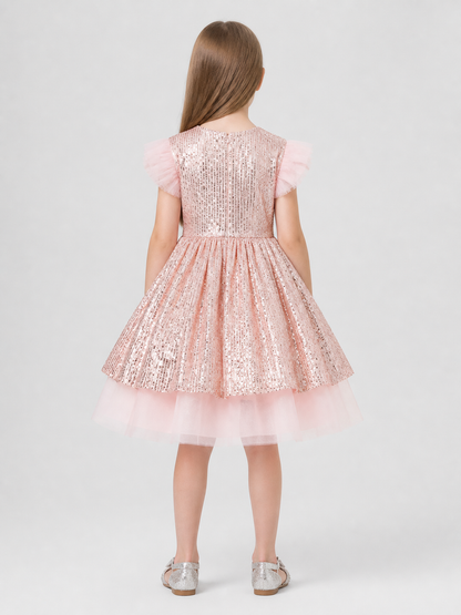 Girls' Dressy Sequin Dress with a Tulle Skirt back view