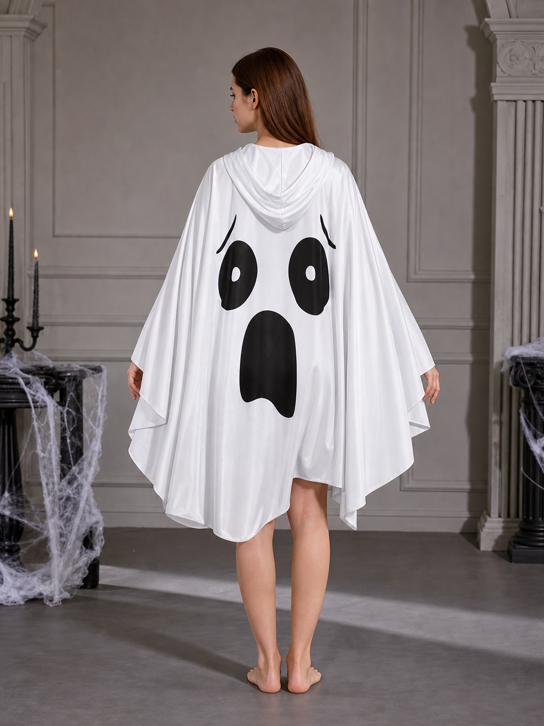 Ghost Costume with Hood and Wide Sleeves