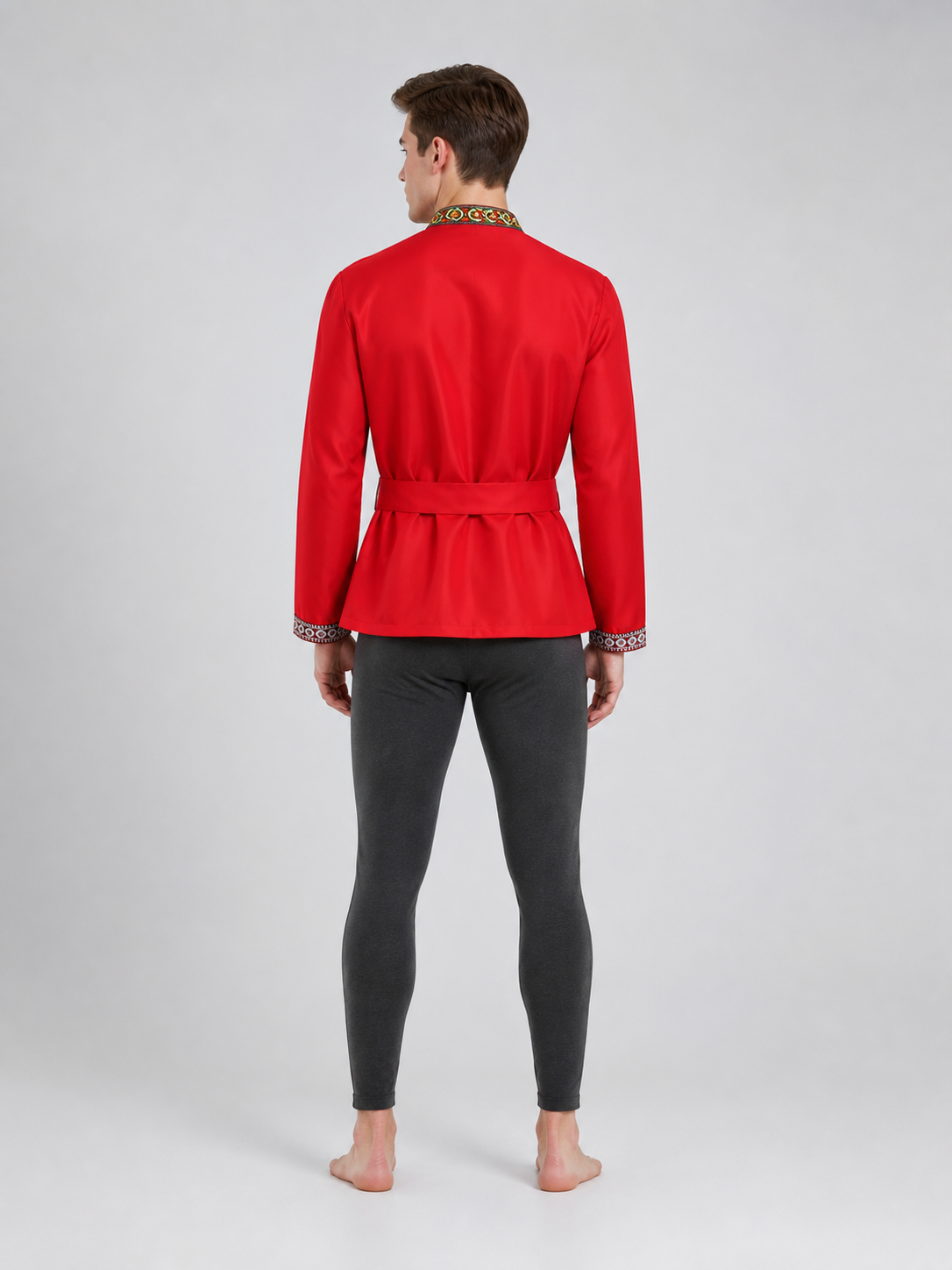Embroidered Tunic with Stand Collar and Belt