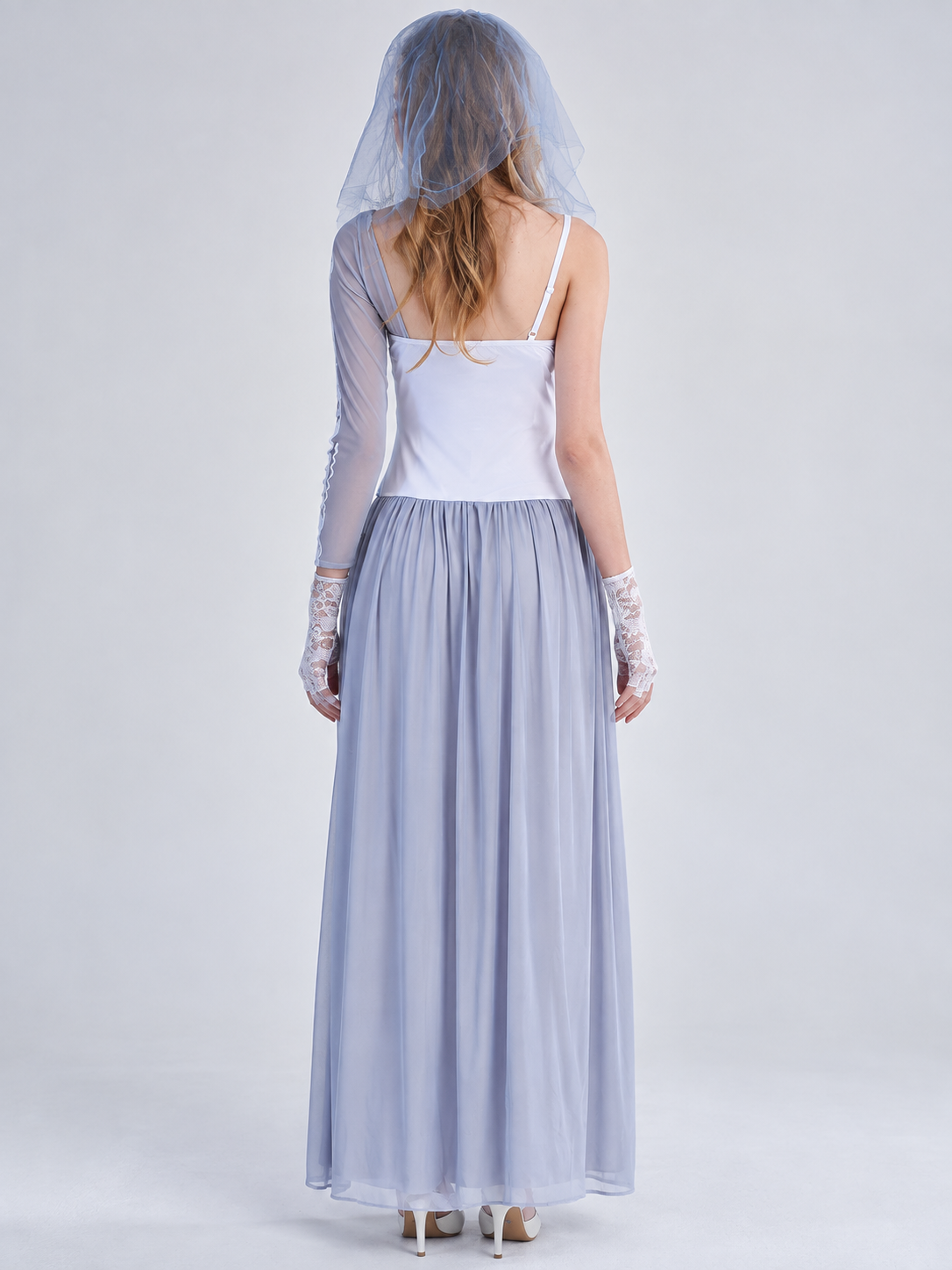 Ghost Bride Halloween Costume with Veil White