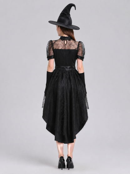 Black Witch Costume: Dress, Hat, and Gloves back view