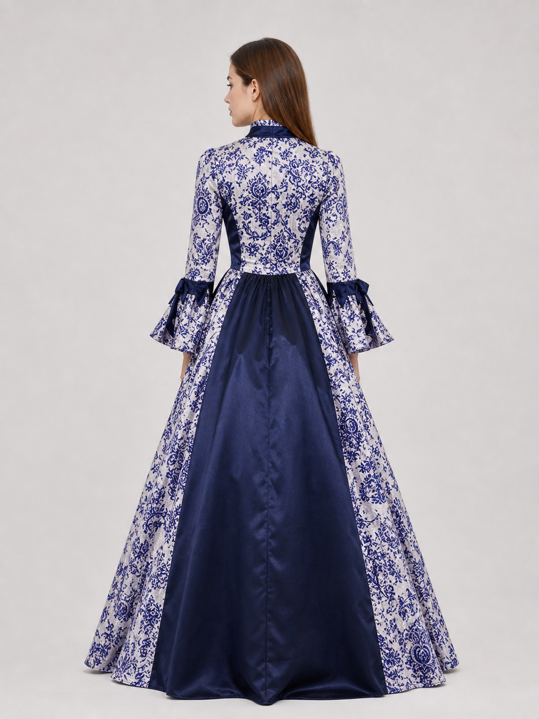 Ornamental Evening Dress, Long Sleeve, Flared