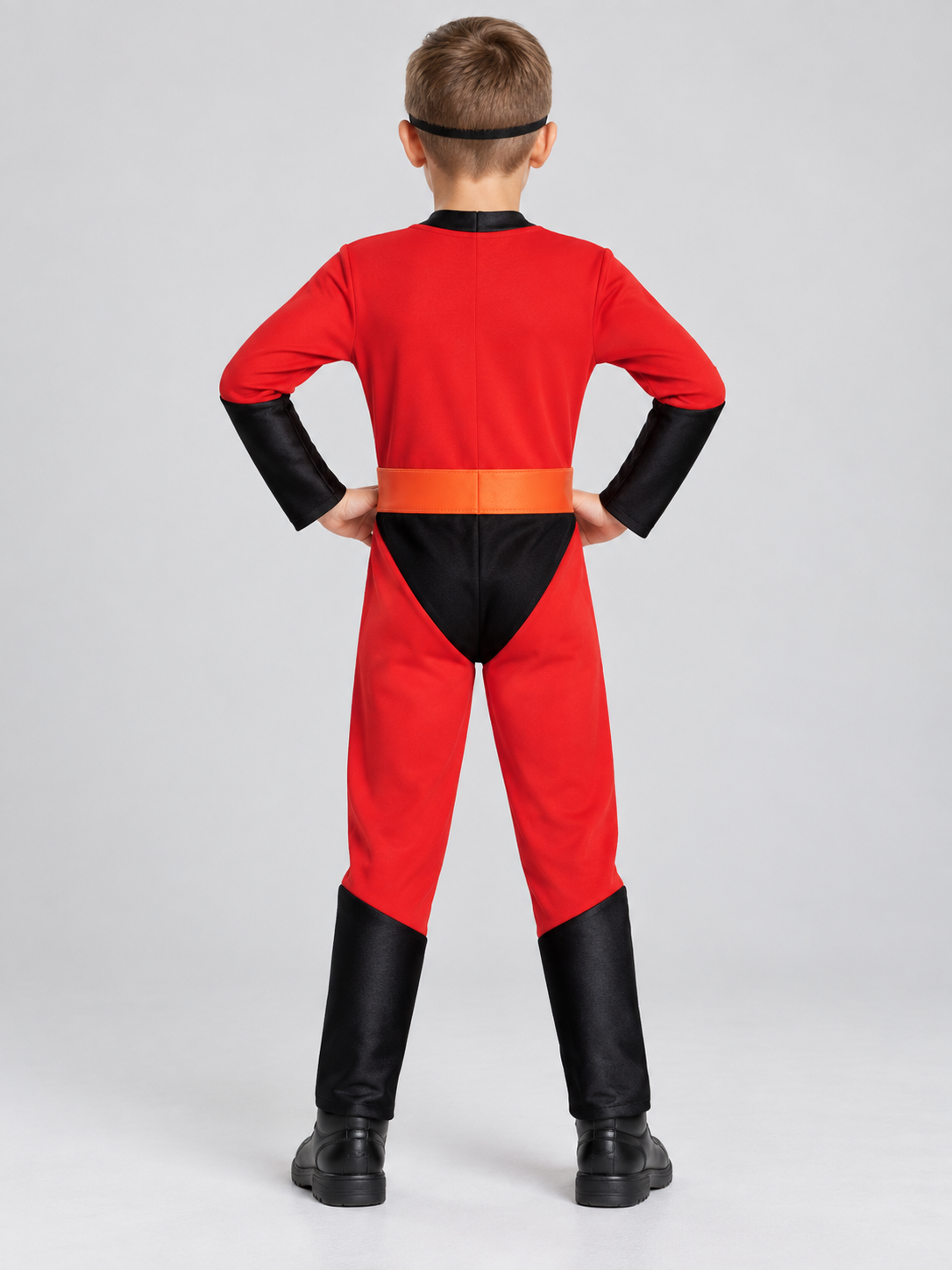 Kids' superhero costume with red jumpsuit and mask