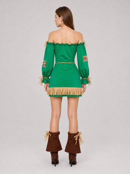 Scarecrow Costume with Hat, Dress, Pants, and Fringe