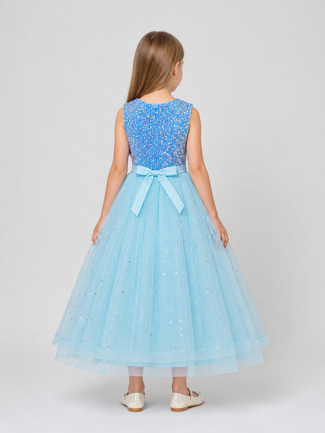 Children's Princess Dress with Sequins and a Full Skirt back view