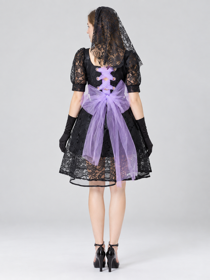 Gothic-Style Carnival Costume with Veil and Gloves