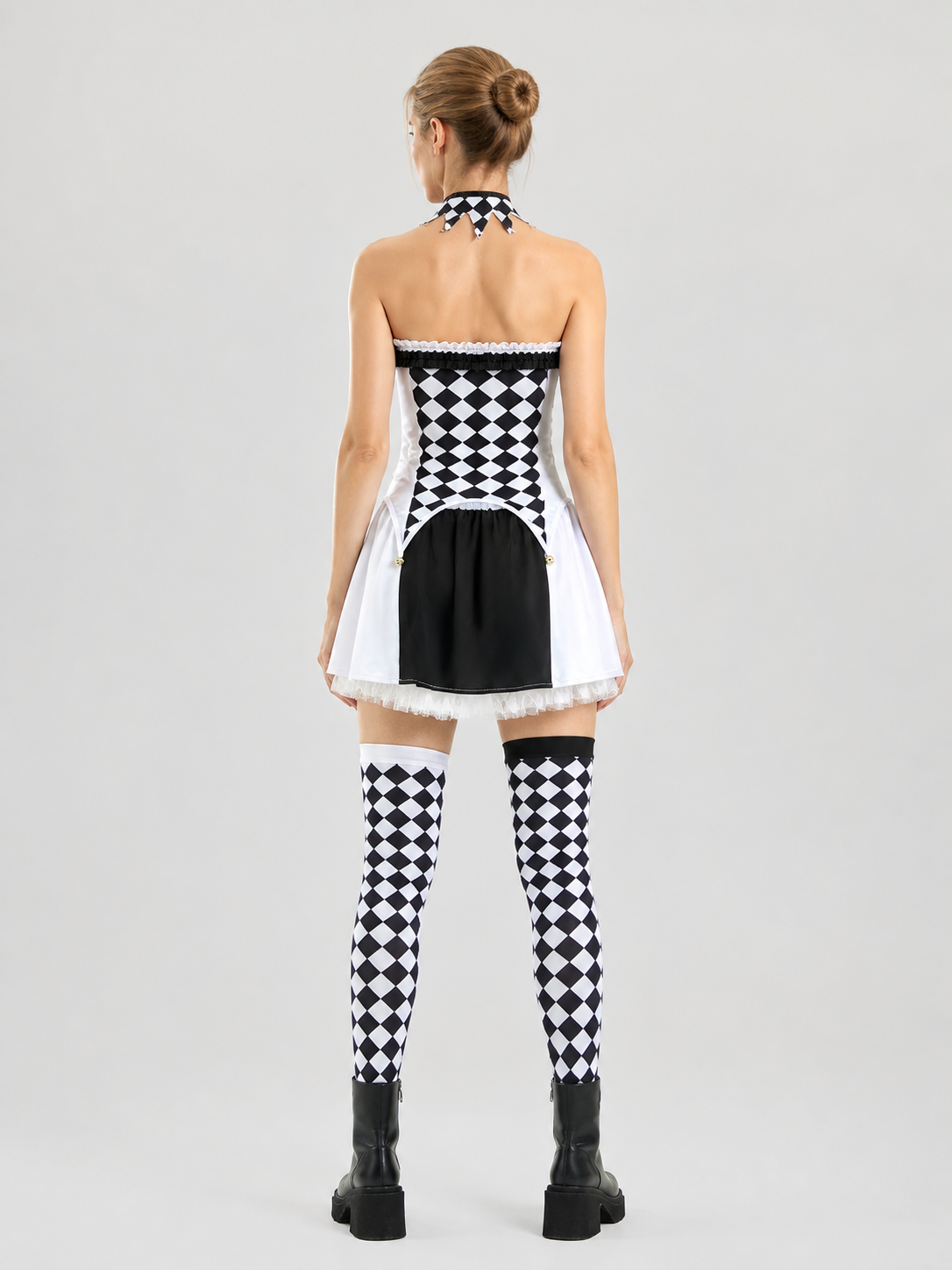 Clown Costume with Black-and-White Diamonds and Apron