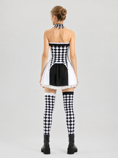 Clown Costume with Black-and-White Diamonds and Apron