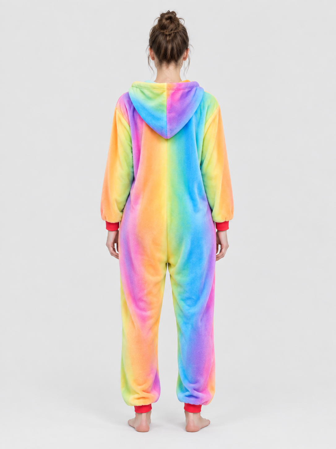 Hooded Pajama Jumpsuit with Rainbow Pattern
