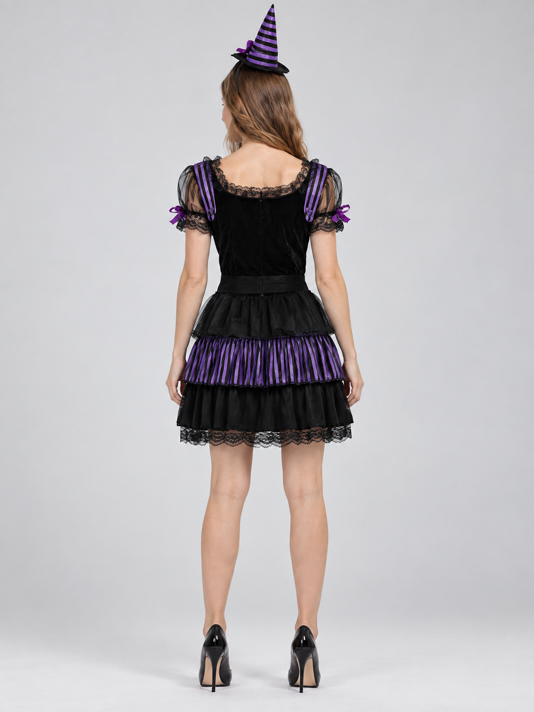 Witch Costume with Black and Purple Hat and Dress