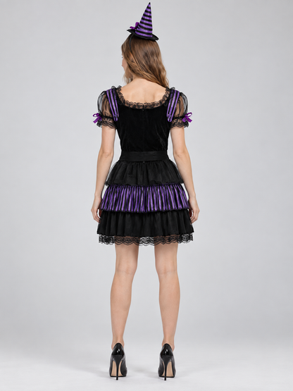 Witch Costume with Black and Purple Hat and Dress