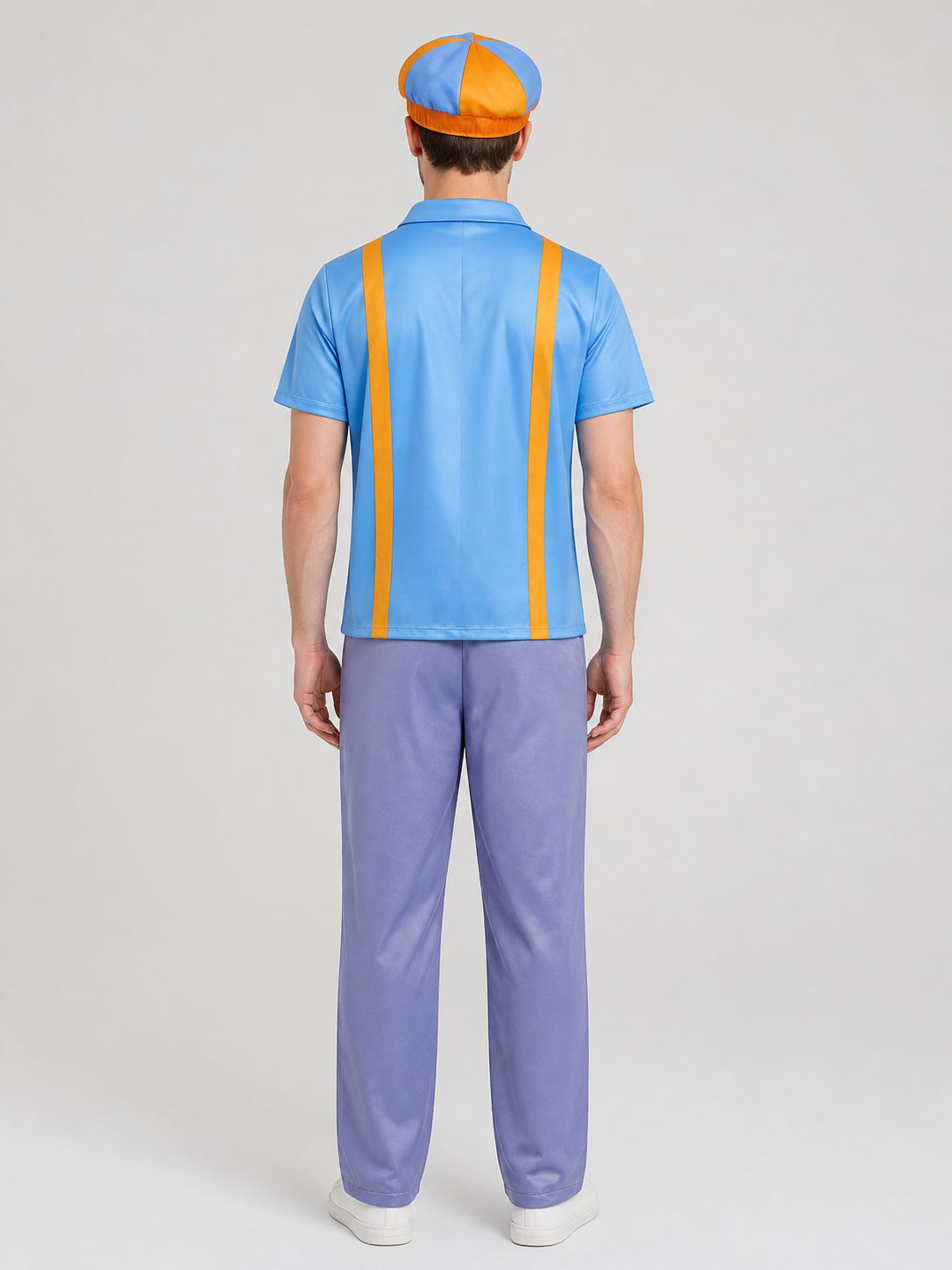 Blippi Cosplay Costume: Shirt, Pants, and Hat back view