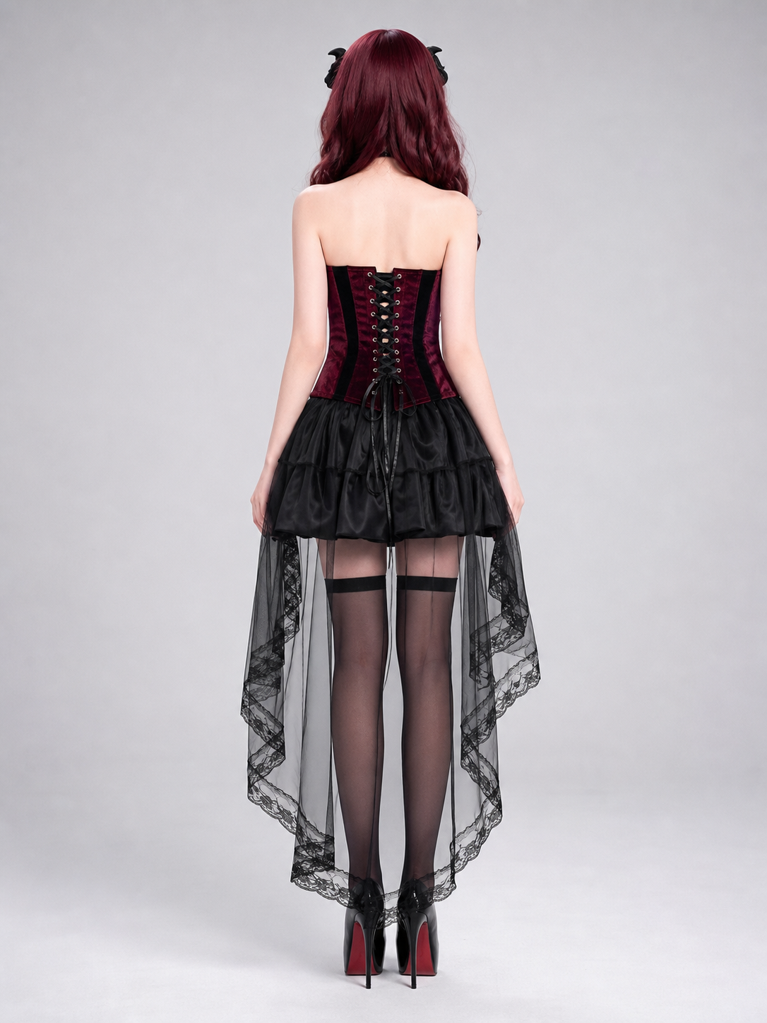 Gothic Dress with Corset Panel and Full Skirt