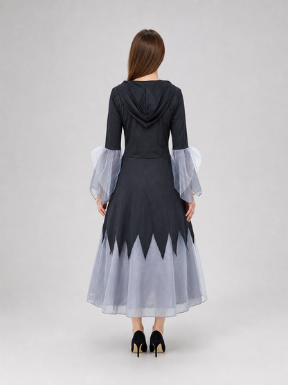 Gothic Black and Gray Lace-Up Cosplay Dress