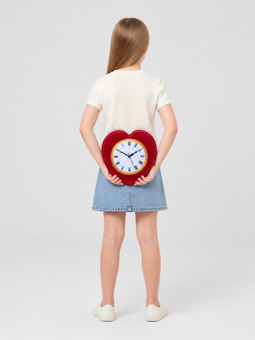 Heart-Shaped Wall Clock with Roman Numerals back view