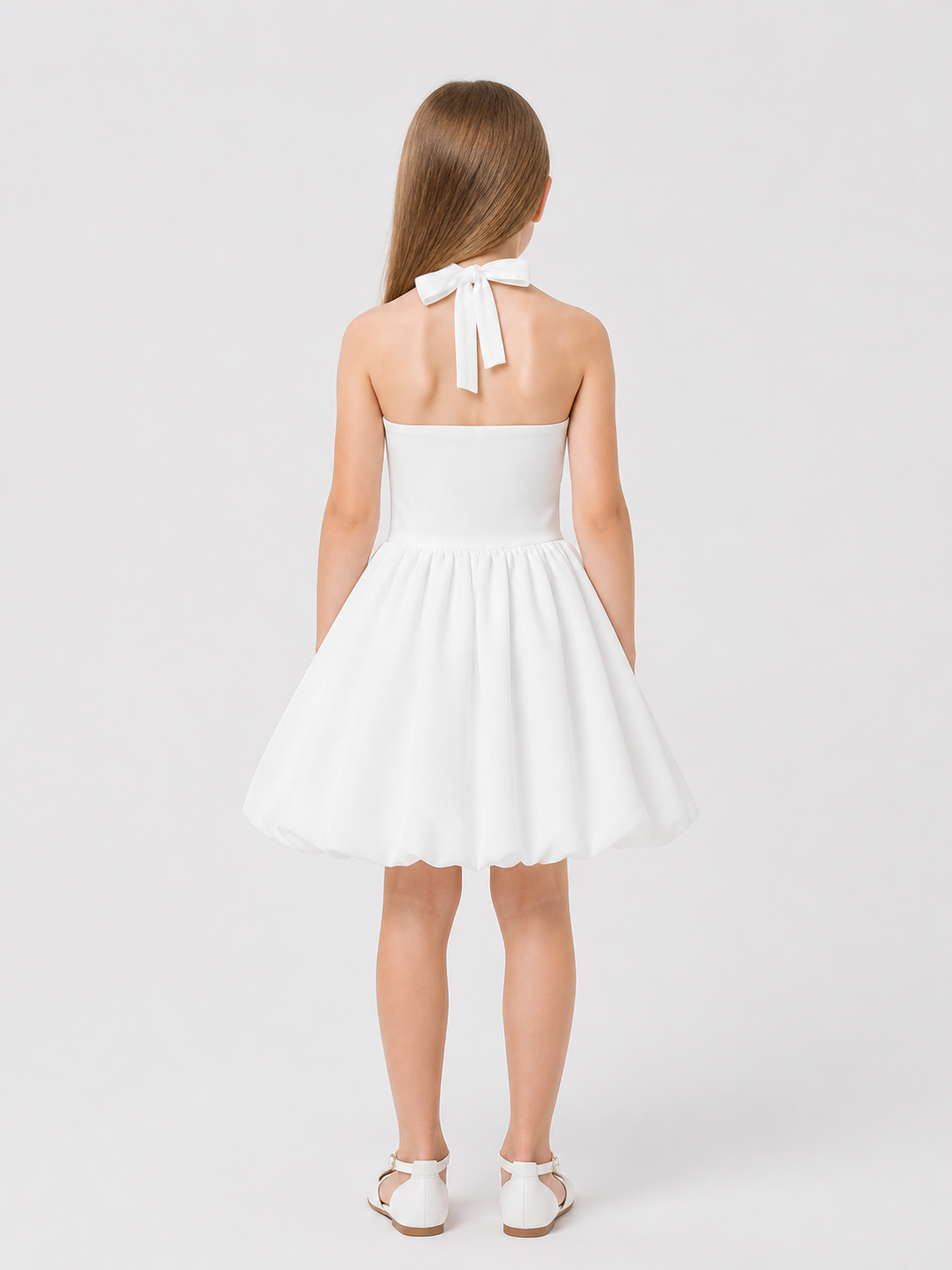 Dressy Dress with Neck Ties, Bow, and Full Skirt back view