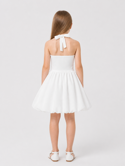 Dressy Dress with Neck Ties, Bow, and Full Skirt back view