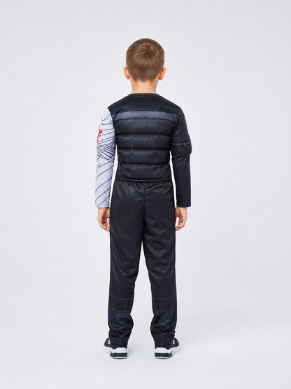 This superhero-style costume set is designed for eye-catching looks, role-play, and costume events. The set includes a one-piece jumpsuit with long sleeves and a mask or headpiece that covers the eye area. The design features an expressive 