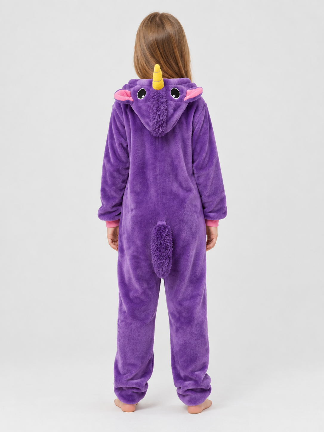 Purple Hooded Pajama Jumpsuit with Horn and Ears