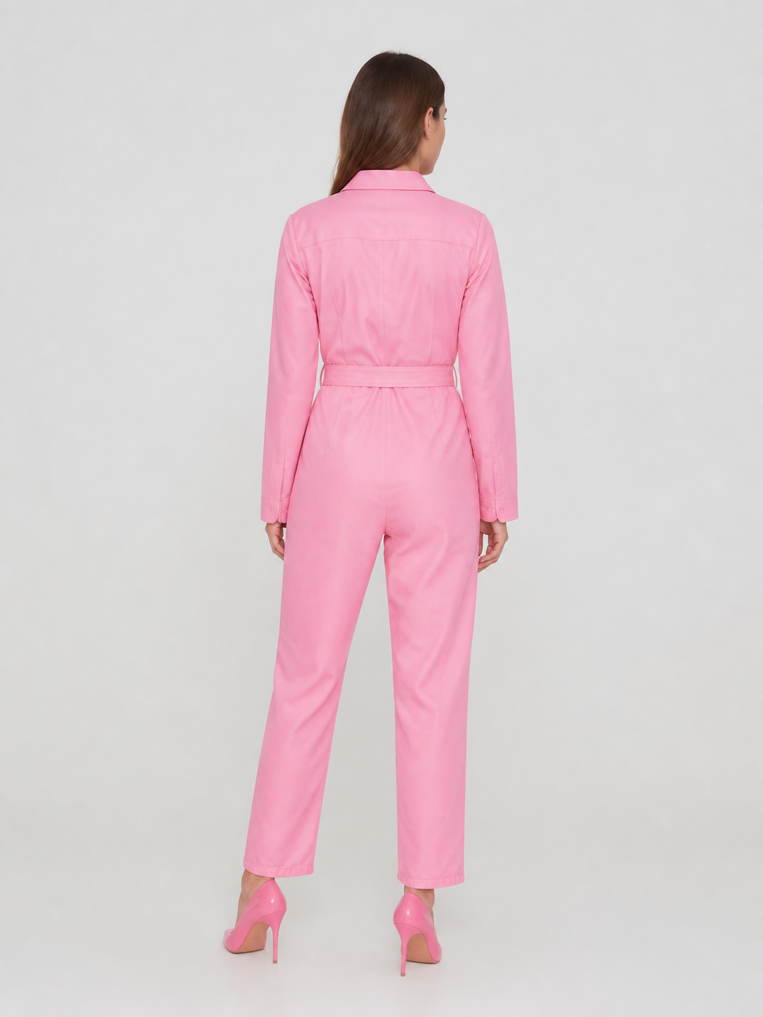 Pink Barbie-Style Jumpsuit with Notched Collar back view