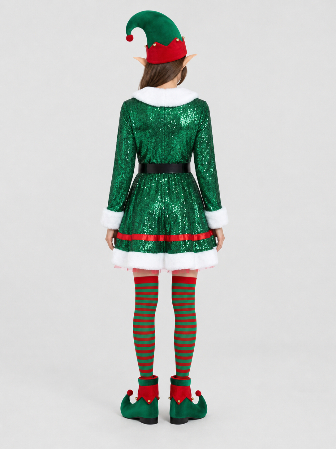 Sequin Elf Costume Dress with Hat and Accessories back view