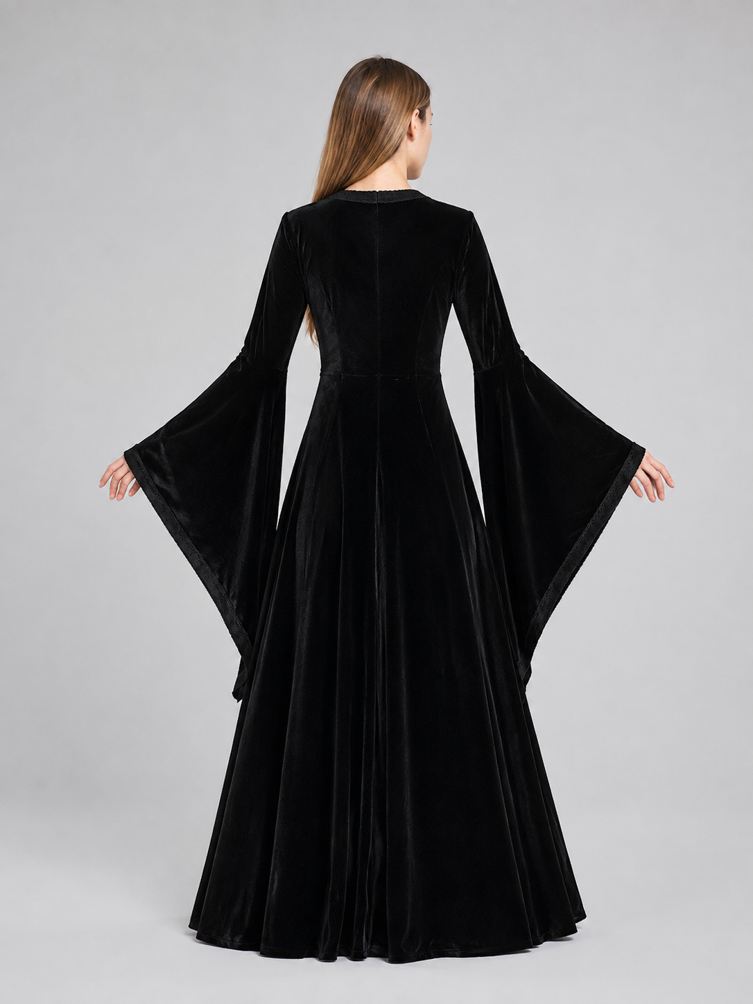 Black and Turquoise Medieval Dress with Lacing back view