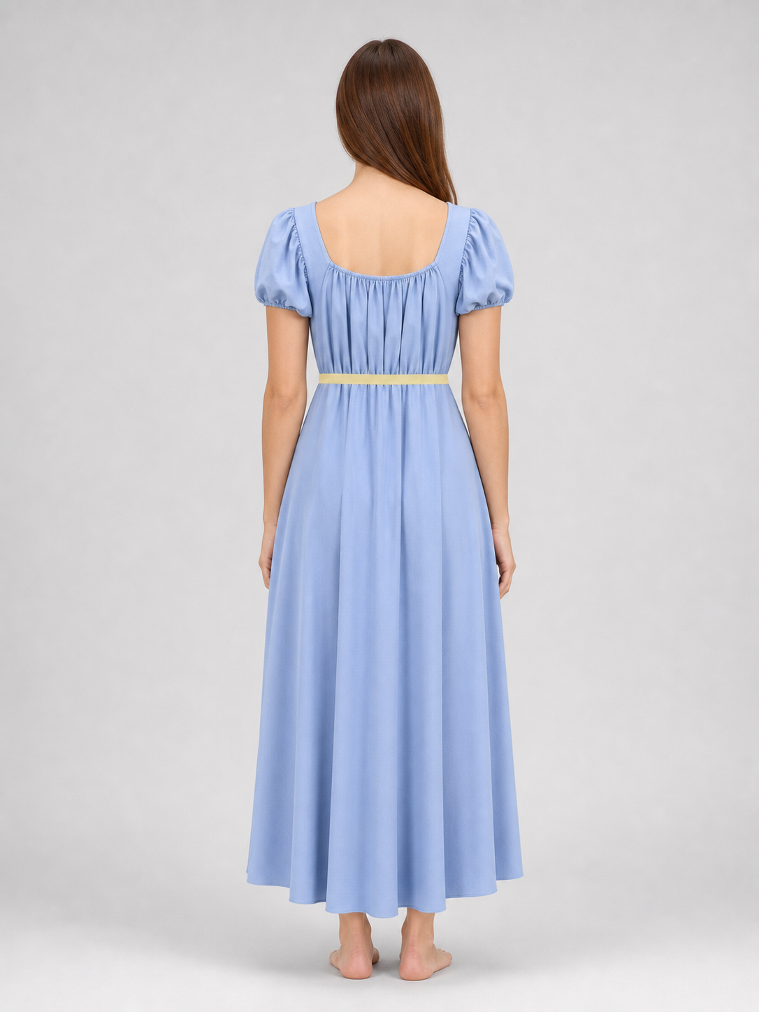 Bridgerton-style dress with a square neckline