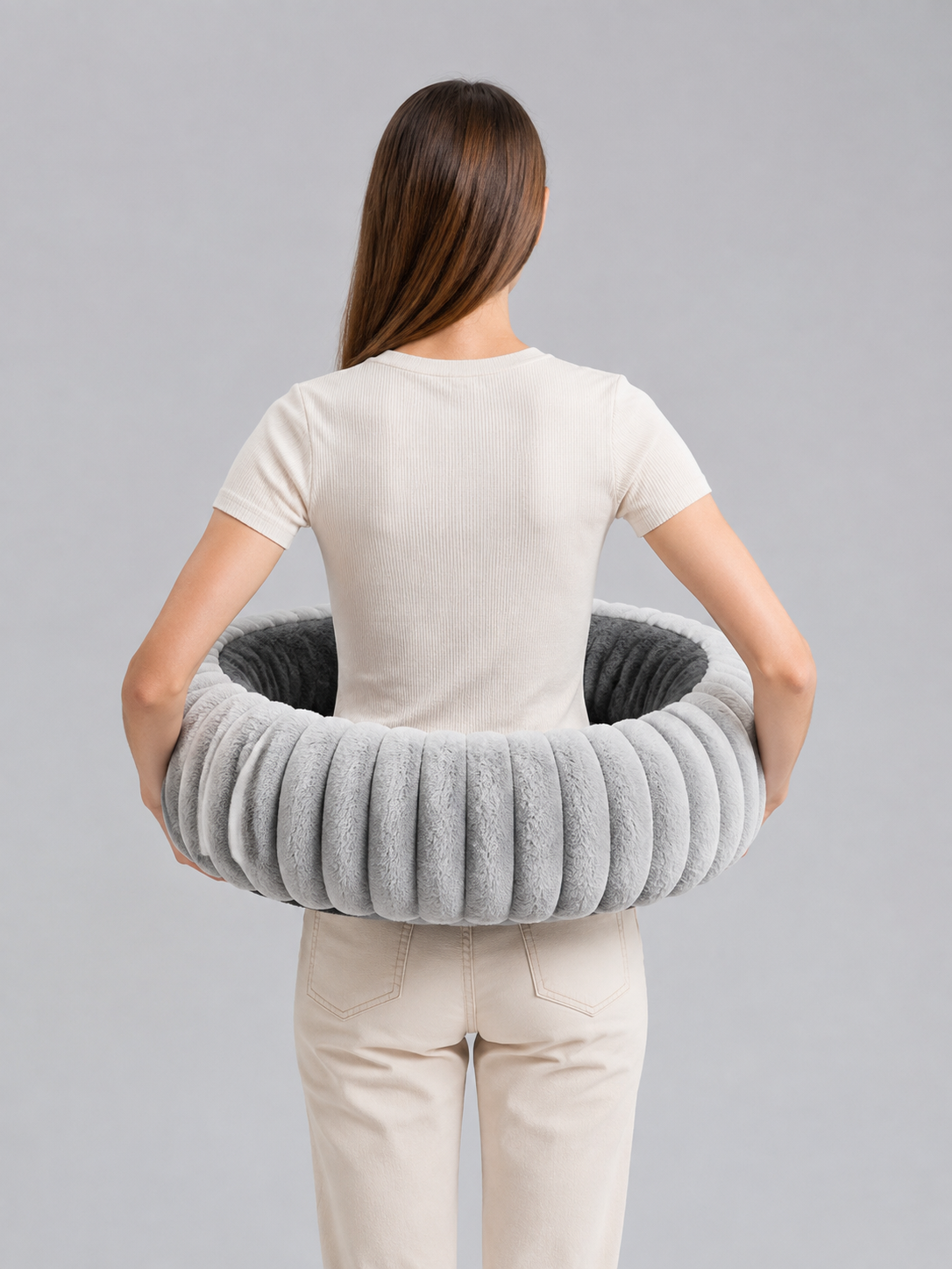 Heated Pet Bed, Gray back view