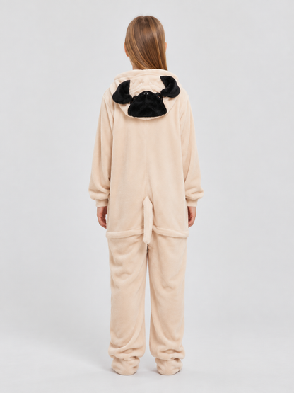 Hooded Pajama Jumpsuit with Dog Face