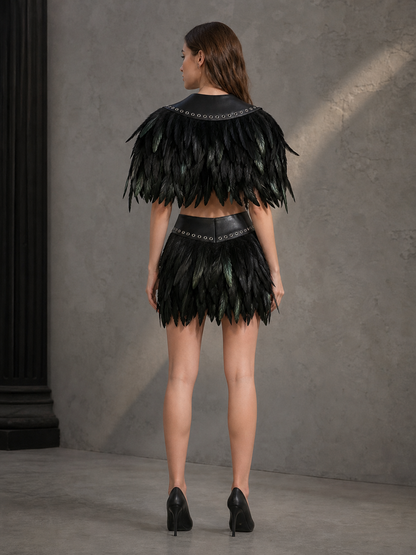 Halloween Costume Feather Collar Accessory, 1pc Black Pointed Lapel with Metal Grommet Trim, Cosplay Role Play Theme Party Dress Up