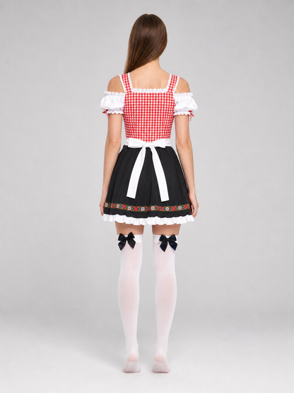 Historical national costume with apron and full skirt back view